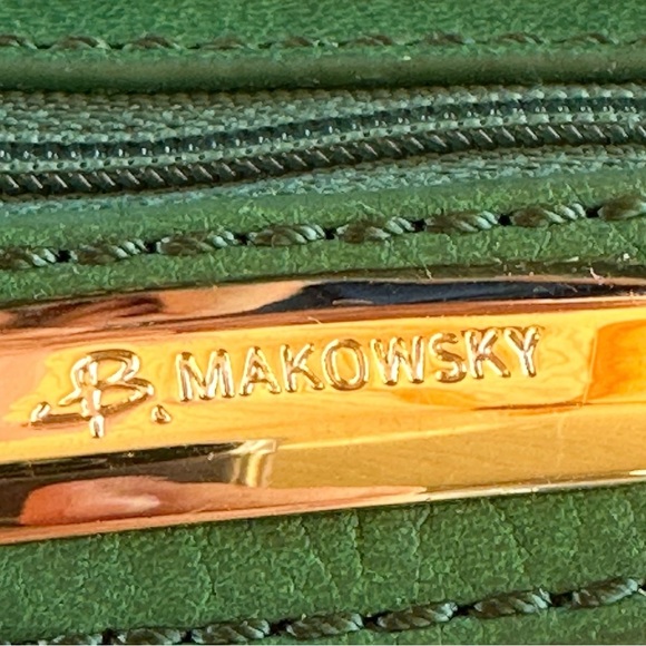 B. MAKOWSKY Gianna Green Leather Suede Hobo Shoulder Bag Silver Hardware 14x12” - Picture 6 of 16